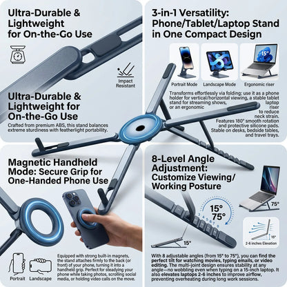 3-in-1 Magnetic Phone Holder & Selfie Stick – Foldable Tripod Stand for iPhone, iPad, Tablet & Desktop