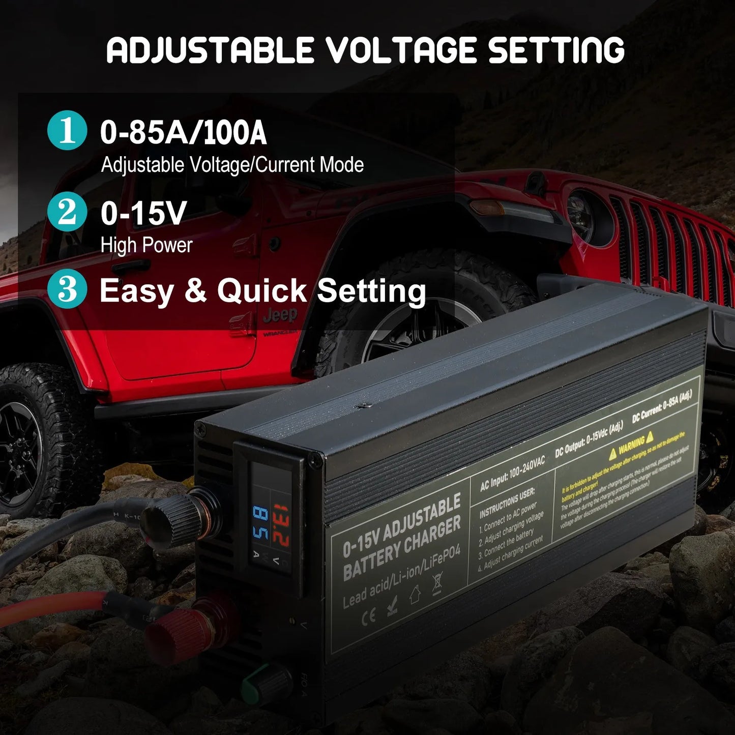 12V Car Battery Charger – Fast LiFePO4 & Lithium Battery Charger with Digital Display