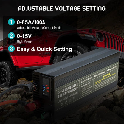 12V Car Battery Charger – Fast LiFePO4 & Lithium Battery Charger with Digital Display