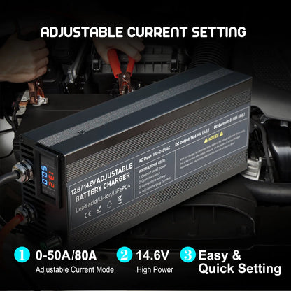 12V Car Battery Charger – Fast LiFePO4 & Lithium Battery Charger with Digital Display