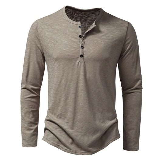 Men’s Cotton Henley Shirt – Long Sleeve Casual Button Neck Top