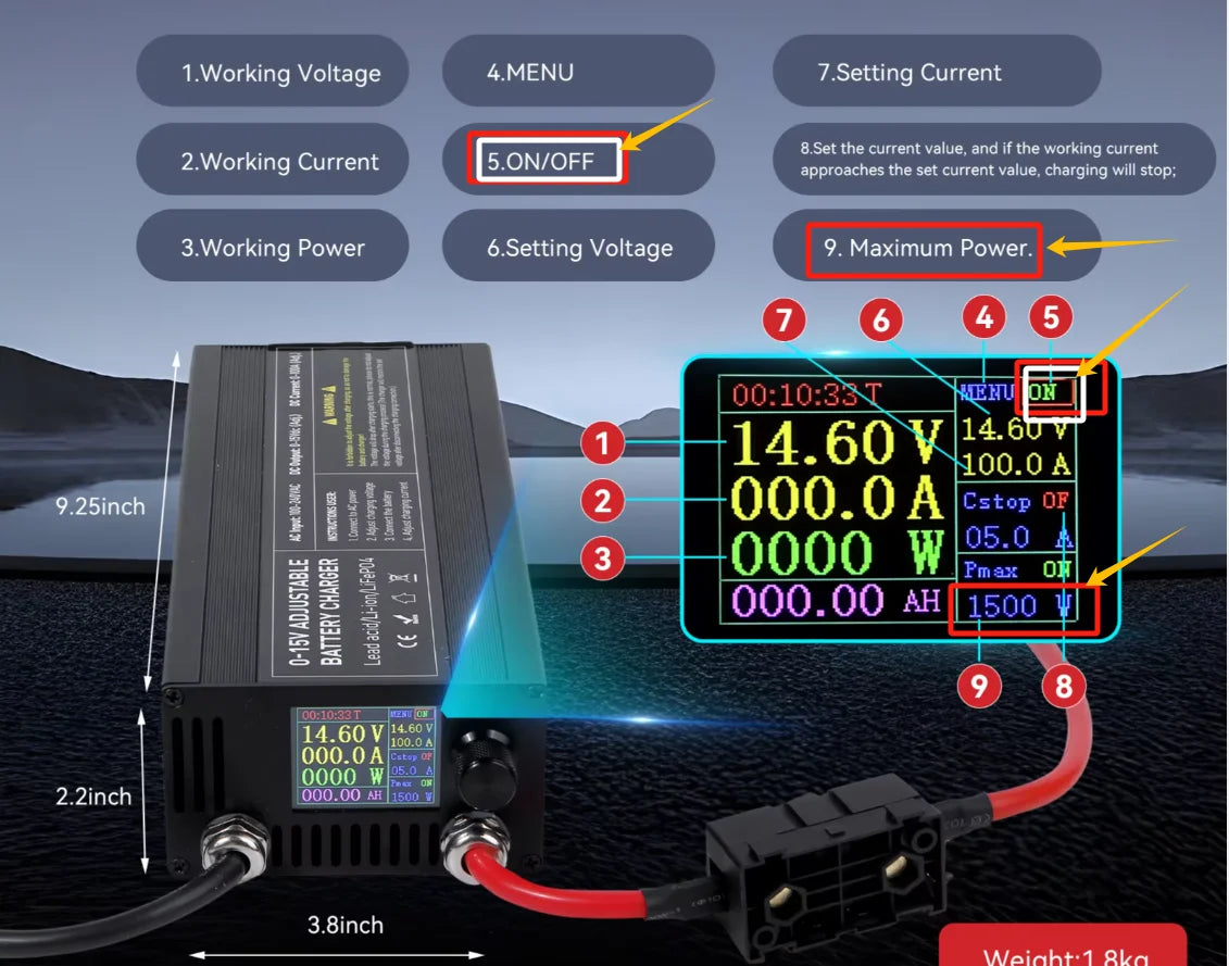12V Car Battery Charger – Fast LiFePO4 & Lithium Battery Charger with Digital Display