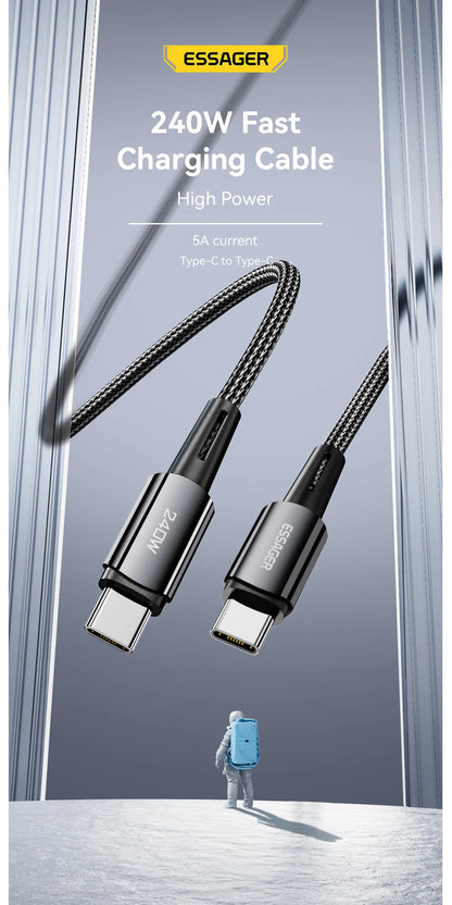 Essager 240W USB-C Fast Charging Cable – 6A High-Speed Type-C Cable