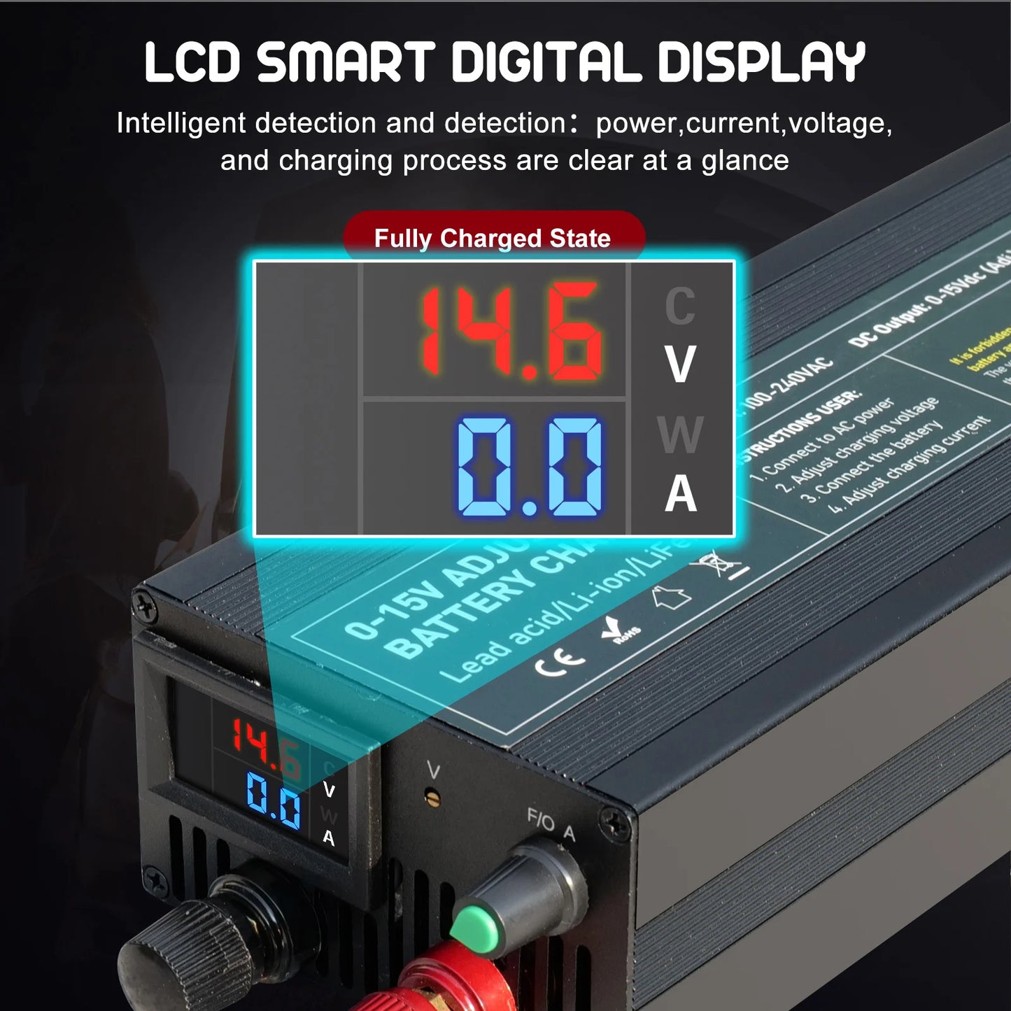 12V Car Battery Charger – Fast LiFePO4 & Lithium Battery Charger with Digital Display