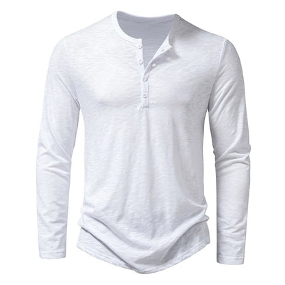 Men’s Cotton Henley Shirt – Long Sleeve Casual Button Neck Top