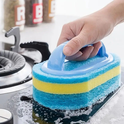 Multi-Functional Cleaning Sponge with Handle – Kitchen Bathroom Tile & Glass Scrubber