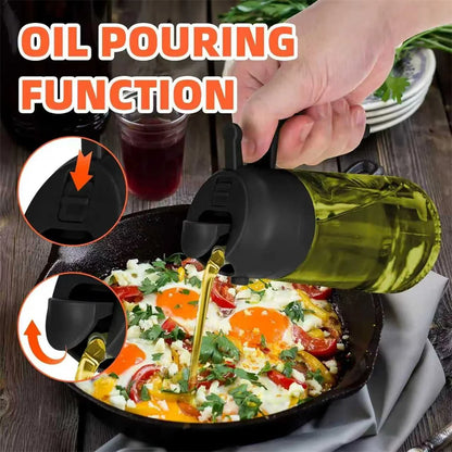 2-in-1 Olive Oil Dispenser & Sprayer 470ml Dark Green Glass Oil Bottle