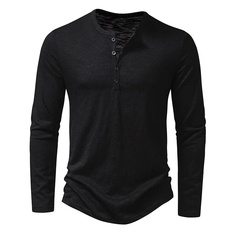 Men’s Cotton Henley Shirt – Long Sleeve Casual Button Neck Top