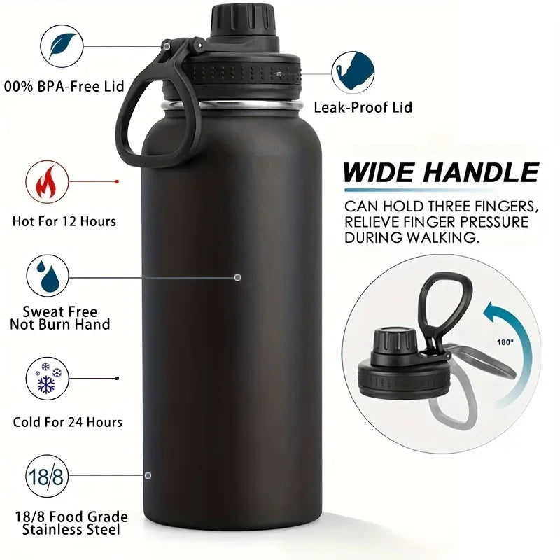 1000ml Stainless Steel Insulated Water Bottle – Double-Wall Vacuum Flask with Leak-Proof Lid